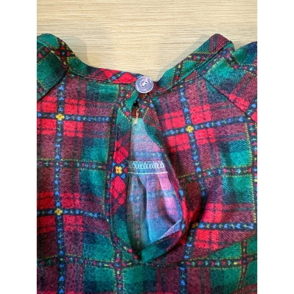VINTAGE Jackie's Girls 3T Plaid Ruffle Top Pants Set Christmas Tartan Made in US - Picture 14 of 14